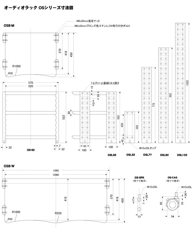 Yamamoto Sound Craft OSW-77 (3 estantes, altura 77 cm) Bastidor de audio ancho